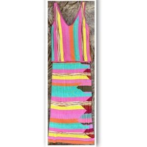MISSONI 2 PIECE multicolor chevron zig zag striped knit top maxi skirt dress 6-8